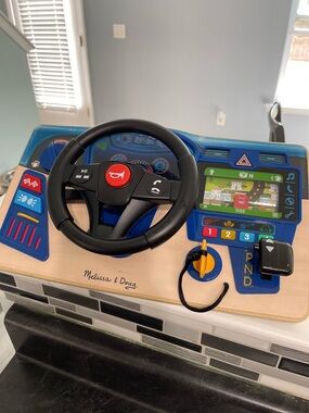 Melissa & Doug Blue and Black Wooden Play Steering Wheel Console